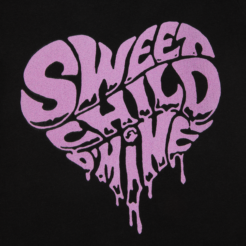 Sweet Child O' Mine Heart Black Onesie Purple Print Detail