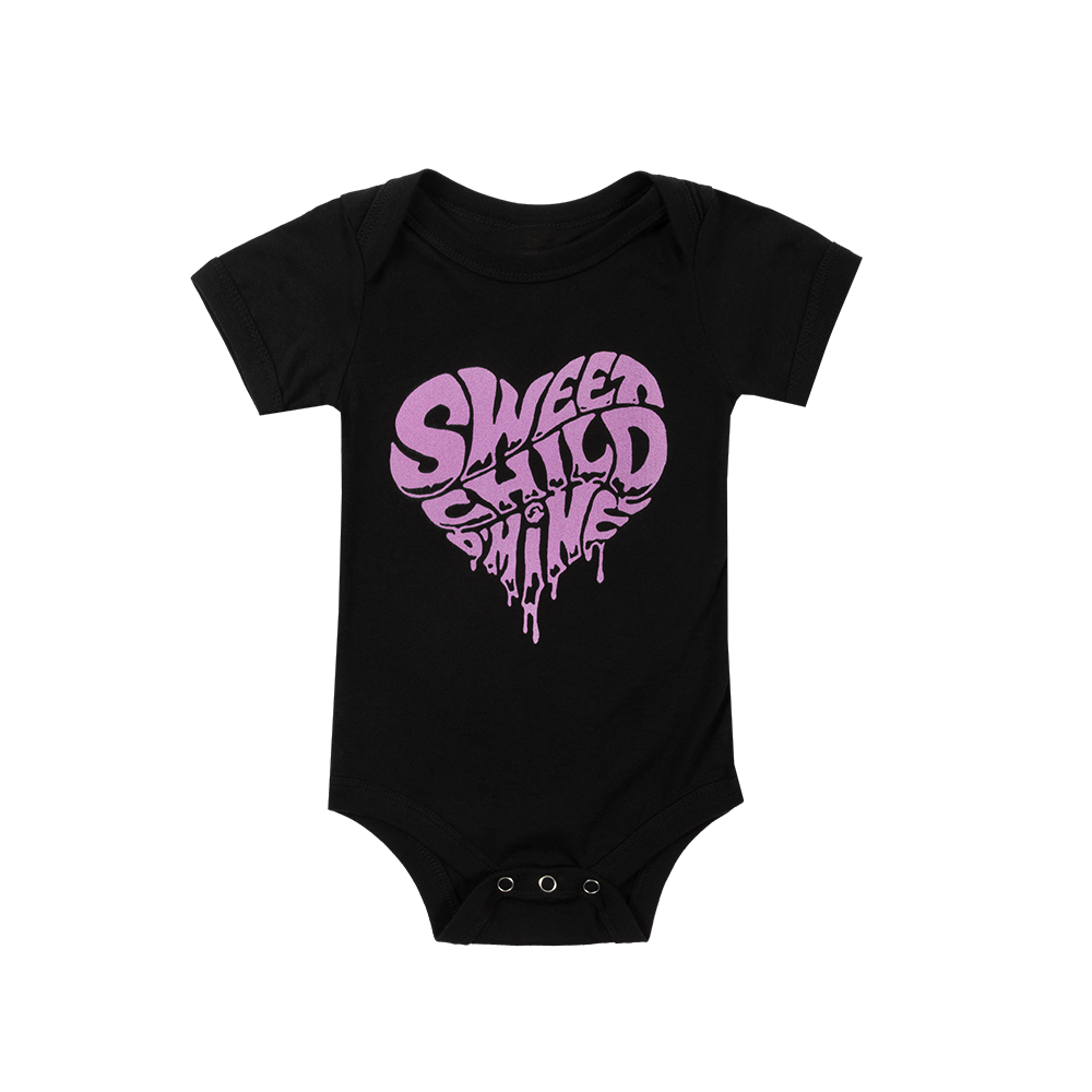 Sweet Child O' Mine Heart Black Onesie Purple Print